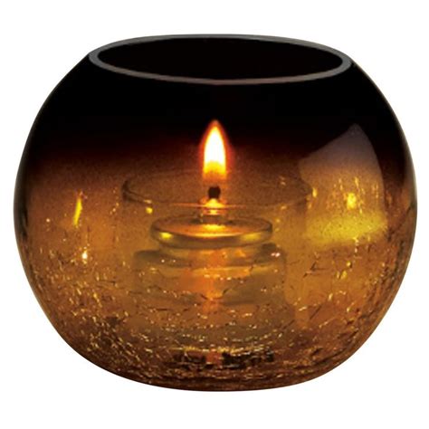 Sterno 80288 Amber Glass Sphere Liquid Candle Holder With Crackle Base Finish Liquid Candle