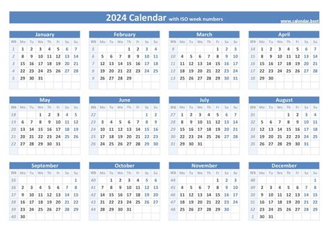 2024 Calendar With Calendar Weeks Full Site Tyne Alethea