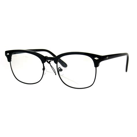 Mens Classic Horned Half Rim Hipster Nerdy Retro Eye Glasses Ebay