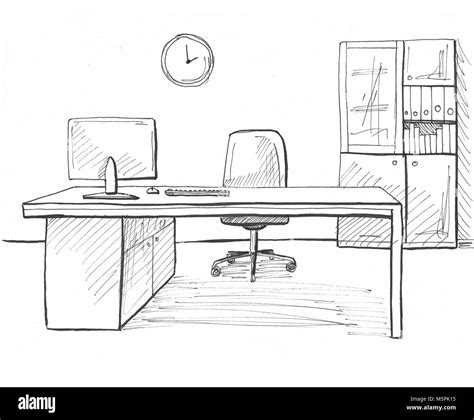 Office In A Sketch Style Hand Drawn Office Furniture Stock Photo Alamy