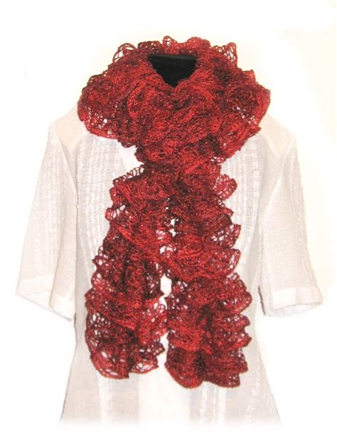 Ruffle Scarf Handmade Knitted Red Heart Sashay Yarn Metallic