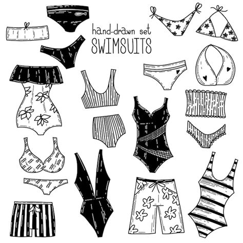 Conjunto De Vector De Dibujos Animados Doodle Trajes De Ba O Y Bikini Ropa Interior Elementos