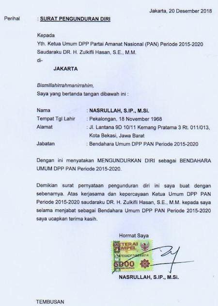 Contoh Surat Pengunduran Diri Sebagai Sekretaris Rt Info Terbaru Hot