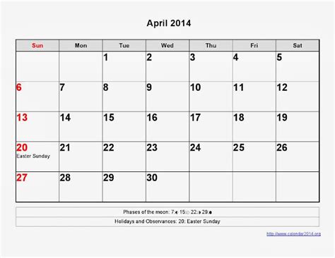 April 2014 Calendar Printable 3 Printable Calendar 2014 Blank