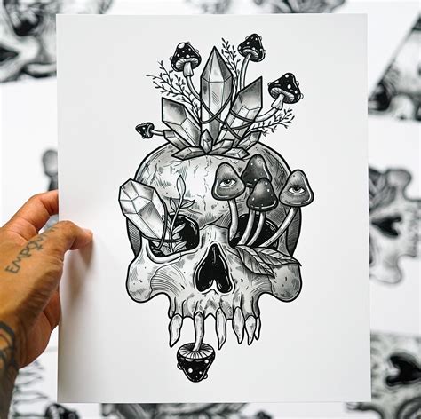 Crystal Head Mushroom Drawing Crystal Drawing Skull Tattoo Flowers