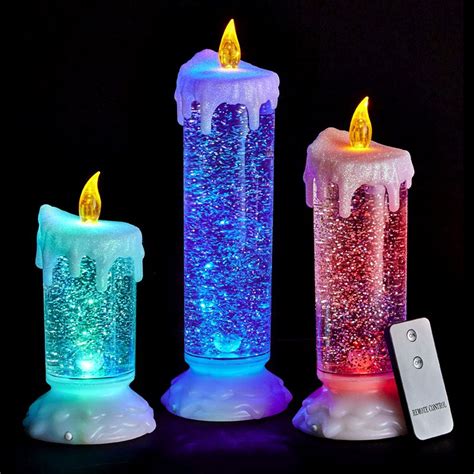Set Of 3 Led Water Glitter Candles Buy Online At Qd Stores