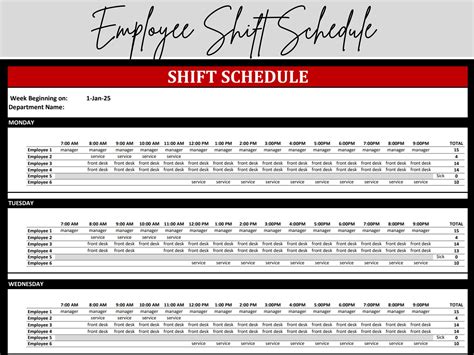 Employee Shift Schedule Work Shift Schedule Planner Staff - Etsy