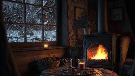 Cozy Winter Cabin Ambience Crackling Fire Howling Blizzard Sounds
