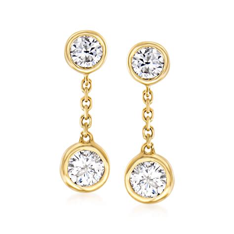 40 Ct T W Bezel Set Diamond Drop Earrings In 14kt Yellow Gold Ross