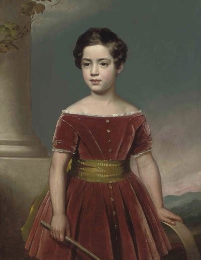 English School Circa 1830 Portrait Of A Young Girl Three Quarter Length In A Red Velvet