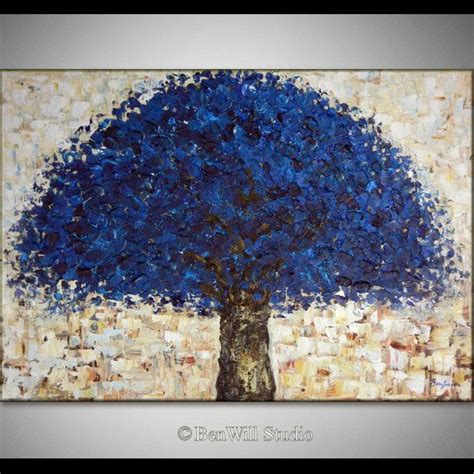 Large Tree Painting Original Artwork Blue Tree Art Oil Painting