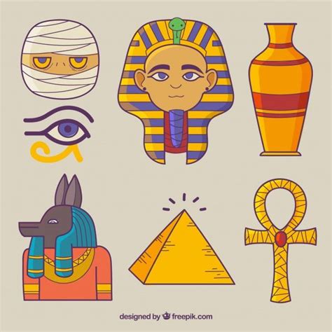 Colección De Símbolos Y Dioses De Egipto Dibujados A Mano Vector