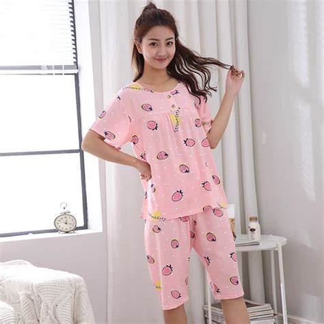 Fashion 2018 Print Women Cotton Flower Pajamas Set New Style Pyjamas Suit 2 Pcs Sleepwear