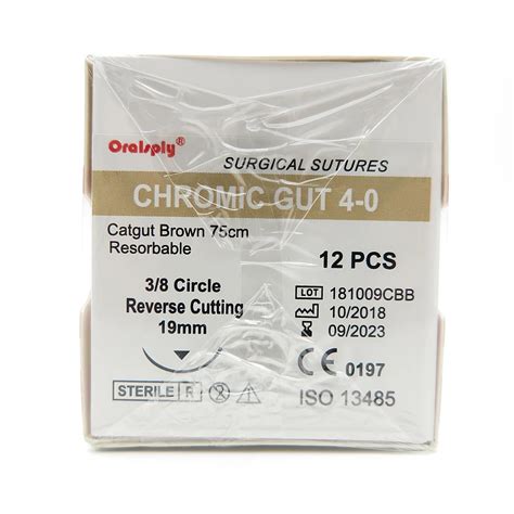 Absorbable Sutures Chromic Gut 4 0 75cm With Needles 38 Circle Reverse
