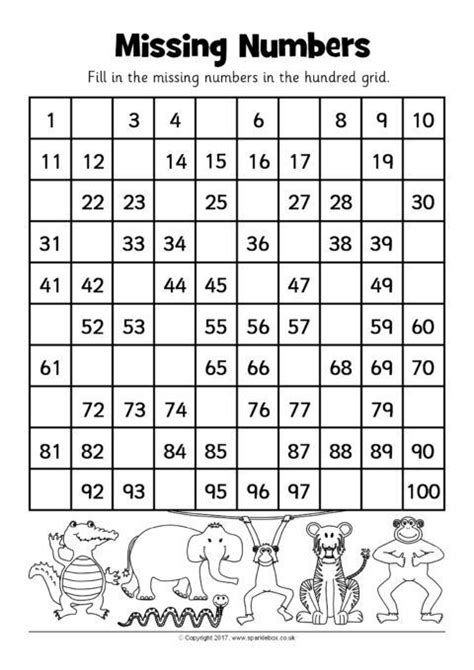 Hundred Grid Missing Number Worksheets Sb12242 Sparklebox D52