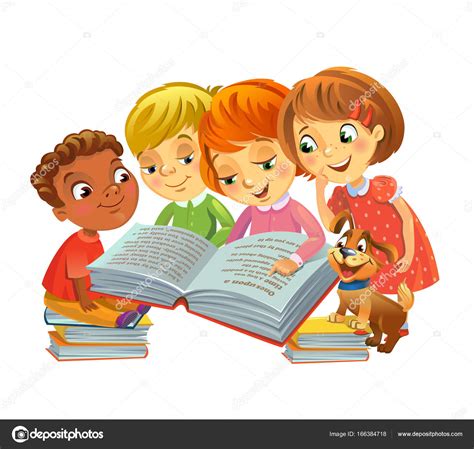 Niño Leyendo Libro Animado Ilustración De Dibujos Animados Niños