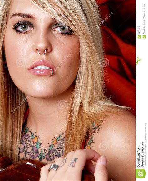 Tattooed Blonde Model Stock Image Image Of White Makeup 2202513