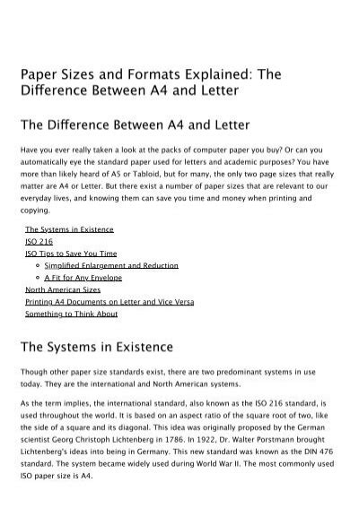 Paper Sizes And Formats The Difference Between A4 And Letter