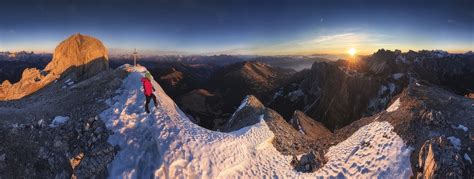 Landscape Nature Dolomites Mountains Sunset Panoramas Snow