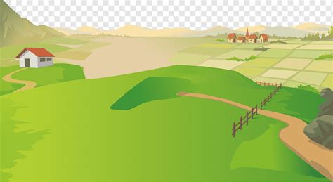 Farm And Houses Graphic Natural Landscape Cartoon Nature Background