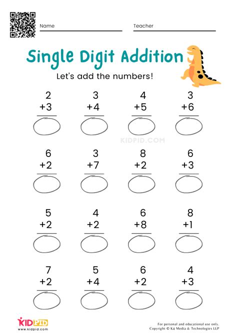 Adding 5 Single Digit Numbers Worksheet