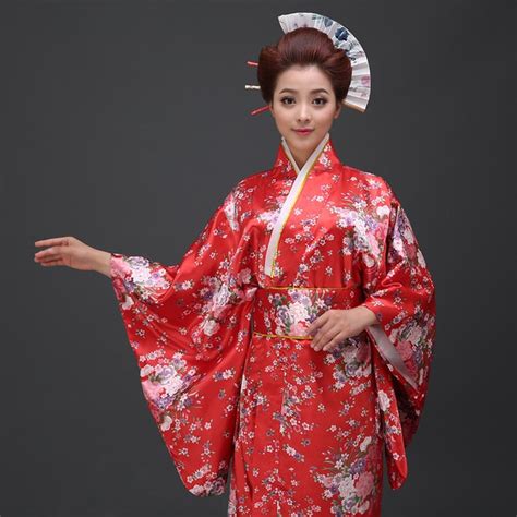 red vintage japanese kimono yukata haori costume retro women dress obi cosplay gown in asia