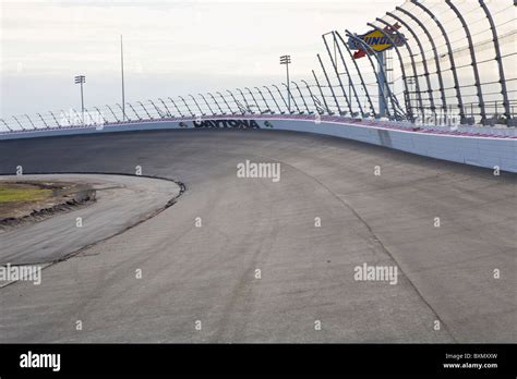 Empty Banked Race Track At Daytona International Speedway In Daytona