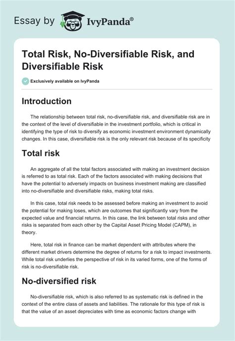 Total Risk No Diversifiable Risk And Diversifiable Risk 554 Words