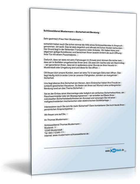 Kaltakquise email vorlage from www.werbetexterin.de. Werbebrief Schlüsseldienst Kaltakquise | Muster zum Download