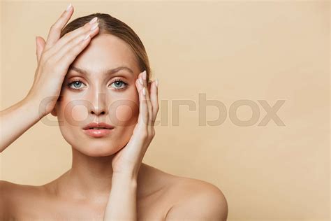 Image Of Seductive Half Naked Woman Touching Her Face Stock Image