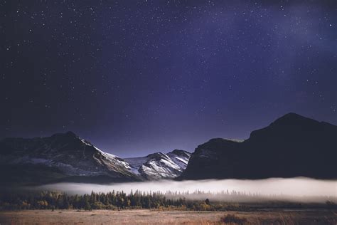 Wallpaper Landscape Forest Mountains Night Nature Snow Field