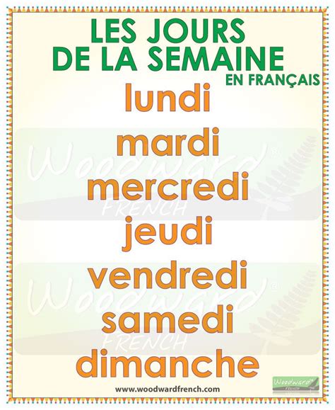 Les Jours De La Semaine En Français The Days Of The Week In French