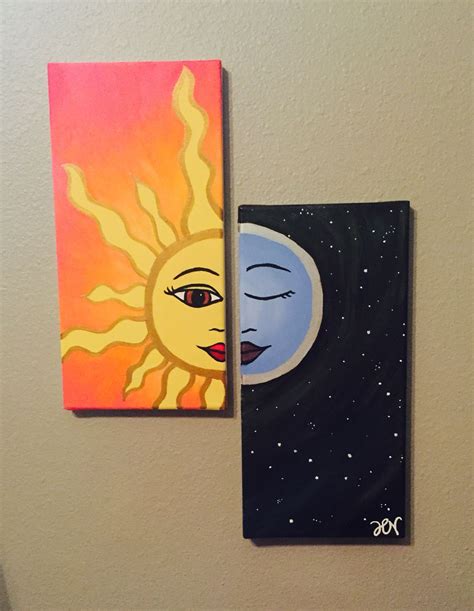 Sun And Moon Matching Canvas Paintings Unique Beginner Painting Idea