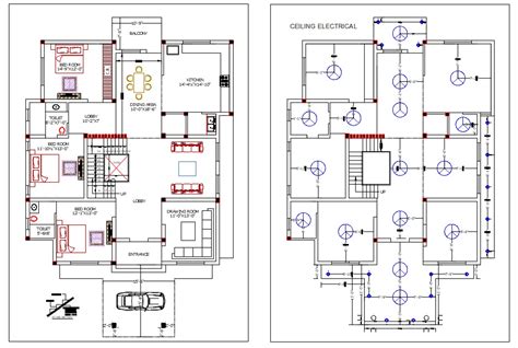 Architecture 3 Bhk Bungalow Ground Floor Plan With