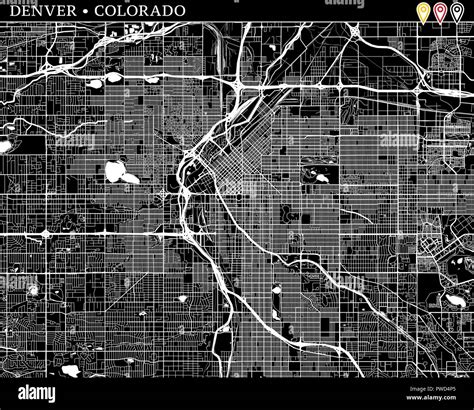 Simple Map Of Denver Colorado Usa Black And White Version For Clean