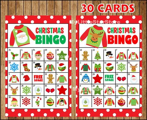 Christmas Bingo Game 30 Cards Printable Christmas Bingo Etsy