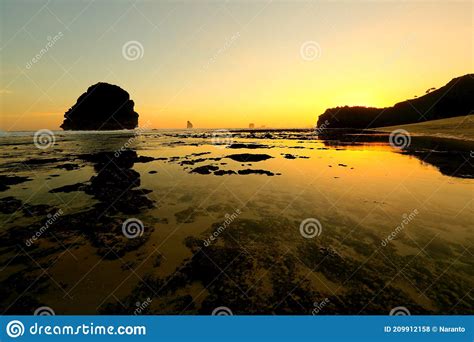 Sunset On Goa China Beach Malang East Java Indonesia Stock Photo