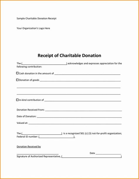 Editable Free Tax Receipt For Donation Templateral Tax Receipt For