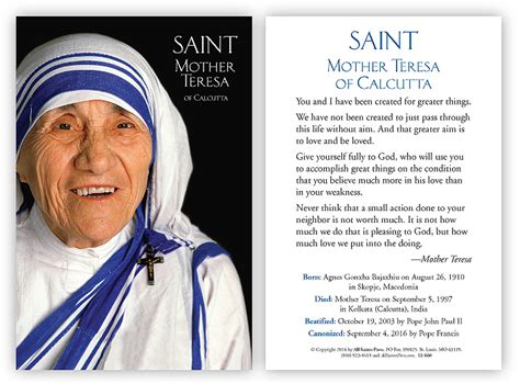 Mother Teresa Prayer Card