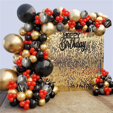 Red Black Gold Balloon Garland Arch Kit 149pcs Chrome One Touch Top
