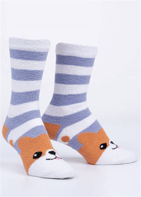 Corgi Stripe Slipper Socks Fuzzy Socks For Winter Cute But Crazy Socks