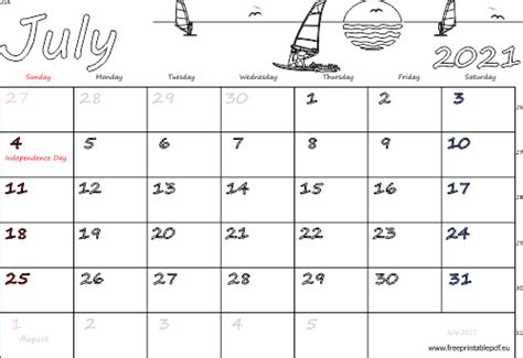 July 2021 Usa Calendar Free Printable Pdf