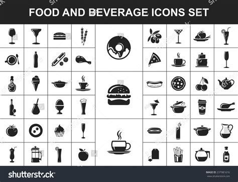 Food Beverage Black Flat Icons Set Stock Vector 237981616 Shutterstock
