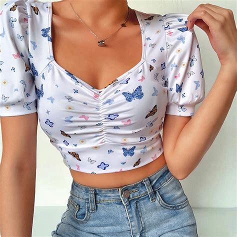 Butterfly Print Puff Sleeve Top Vendach Hip Style Pants For Women T
