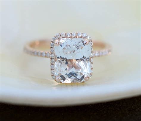 Emerald Cut Sapphire Engagement Ring Radiant White Sapphire Etsy Canada