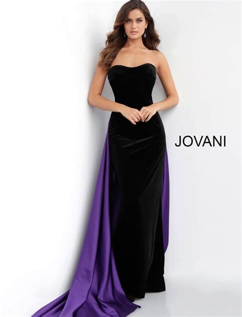 Jovani 64830 Black Purple Strapless Velvet Fitted Pro Prom Dresses