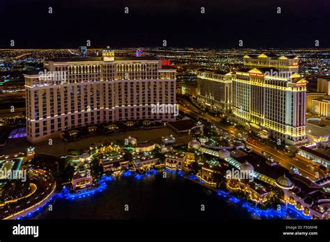 Las Vegas Nevada At Night Bellagio And Caesars Palace Hotel And