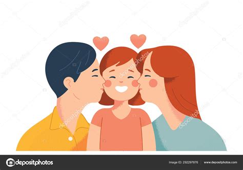Mom Dad Kiss Daughters Cheeks Love Vector Drawing Concept Love Stock Vector By ©pizzastereo