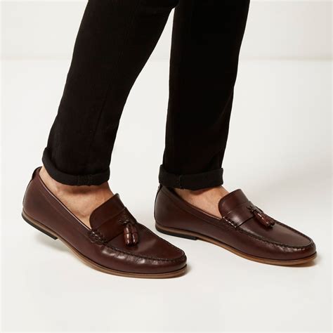 River Island Dark Brown Leather Tassel Loafers For Men Lyst