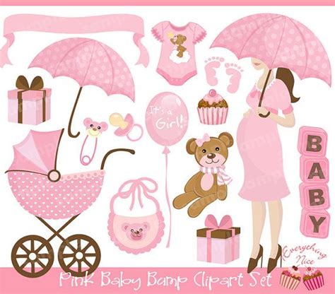 Pink Baby Bump Clipart Set Kids Punch Shower Bebe Minnie Mouse Pink